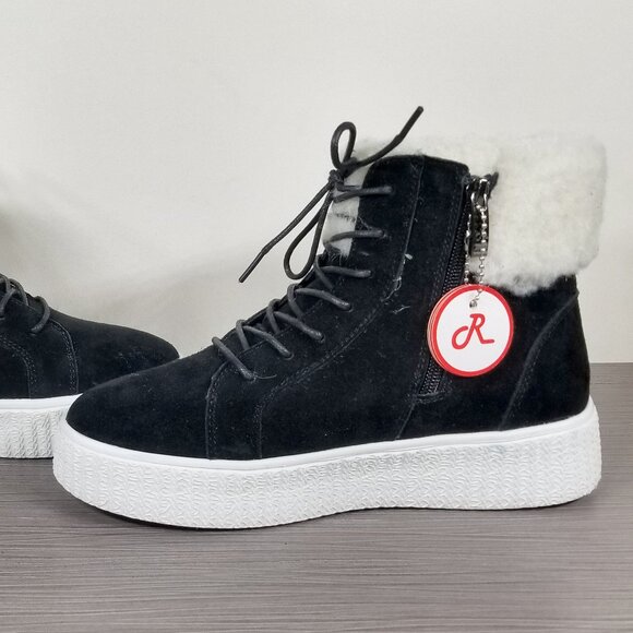 Religious Comfort Key Lime High Top Faux Fur Booties Black Suede Womens Size 7 M - Picture 6 of 10